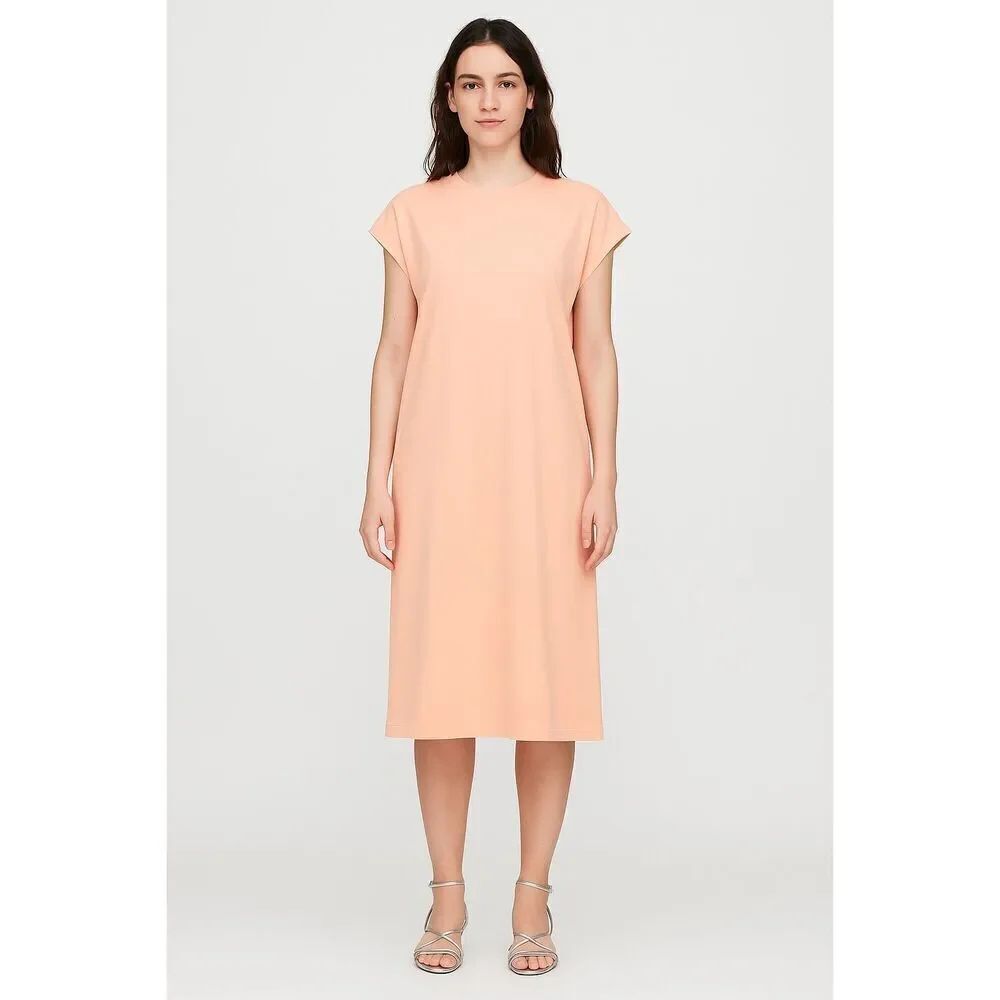 Uniqlo Smooth Cotton French Sleeve Midi T-Shirt Dress in Peachy Pink Size M